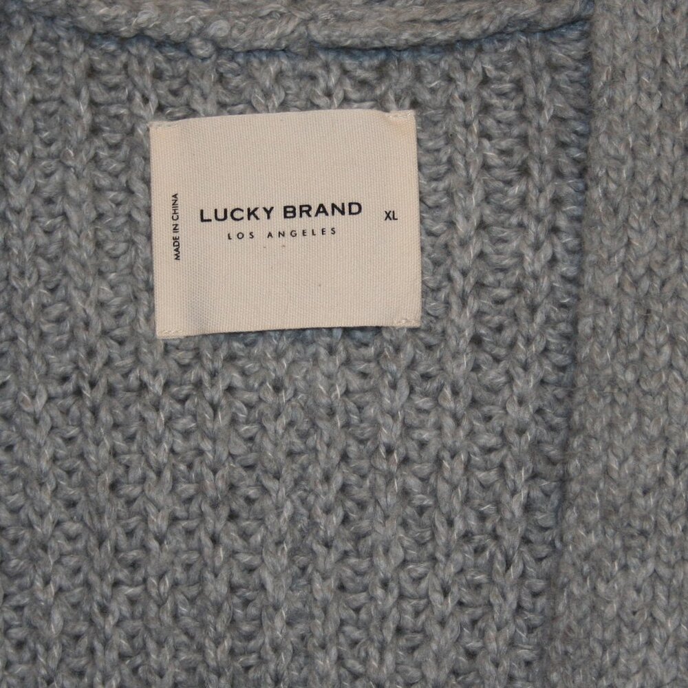 Lucky Brand Knit Open Front Long Cable Knit Cardigan Sweater with Pockets Sz XL - Picture 4 of 5